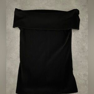 Black Fold Over Off Shoulder Ribbed Shirt